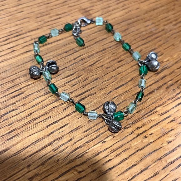 Vintage Aurora Borealis Green White Beads Anklet Bracelet 9”w/extra chain - Picture 6 of 7